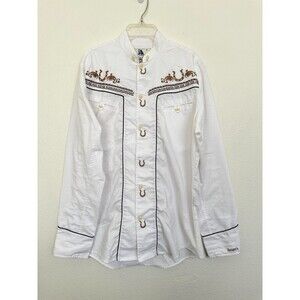 Ranger Western Button Down Shirt Toggle Horse Theme Embroidery White Men's Small
